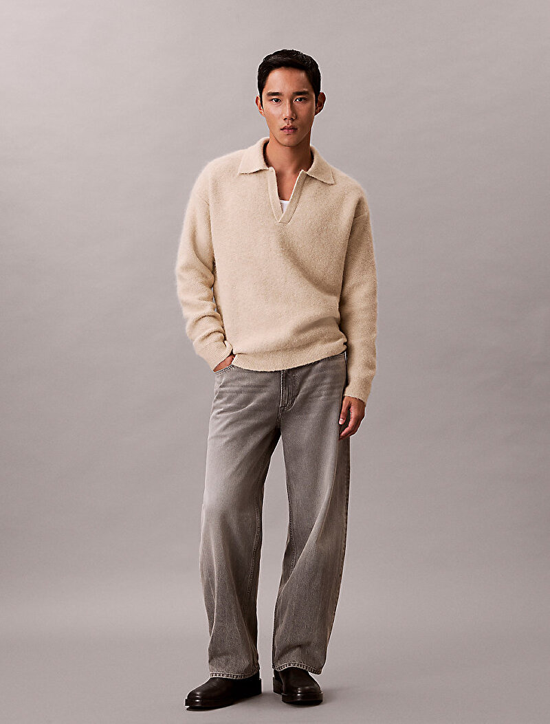 Calvin Klein Bej Renkli Erkek Brushed Alpaca Kazak