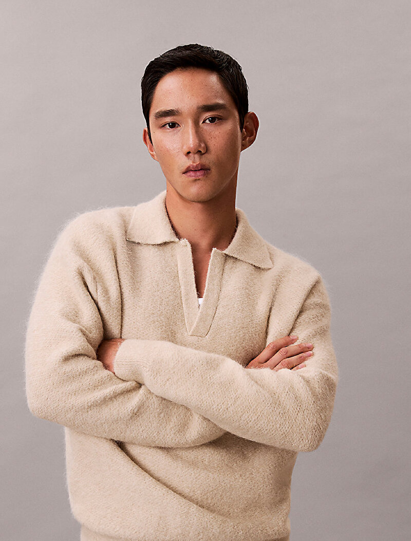 Calvin Klein Bej Renkli Erkek Brushed Alpaca Kazak