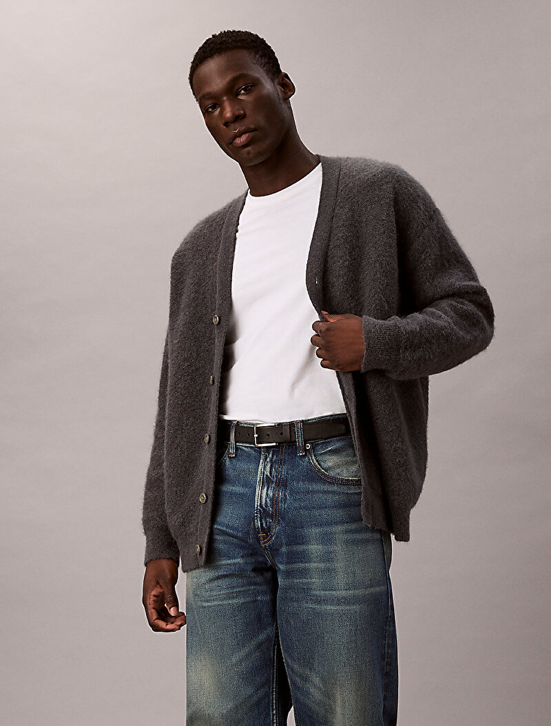 Calvin Klein Gri Renkli Erkek Brushed Alpaca Kazak