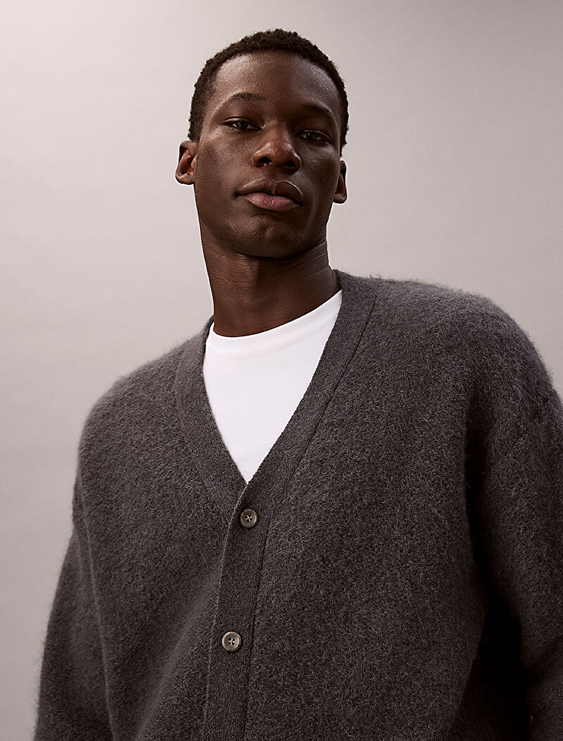 Calvin Klein Gri Renkli Erkek Brushed Alpaca Kazak