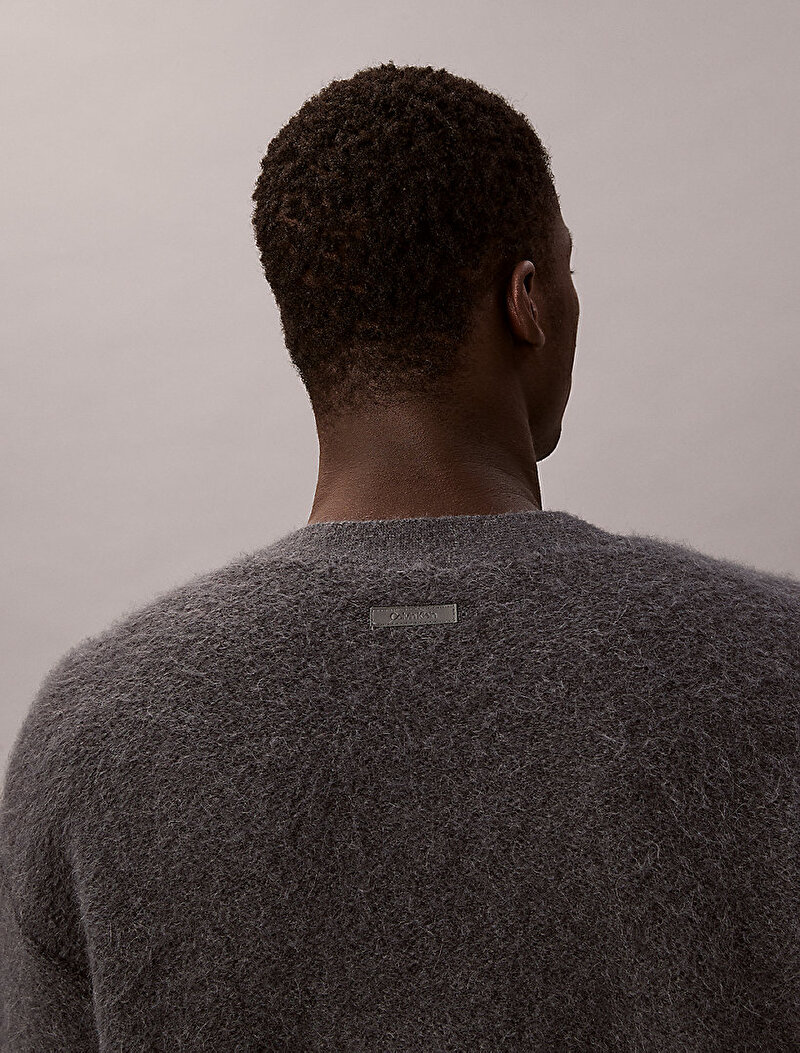 Calvin Klein Gri Renkli Erkek Brushed Alpaca Kazak