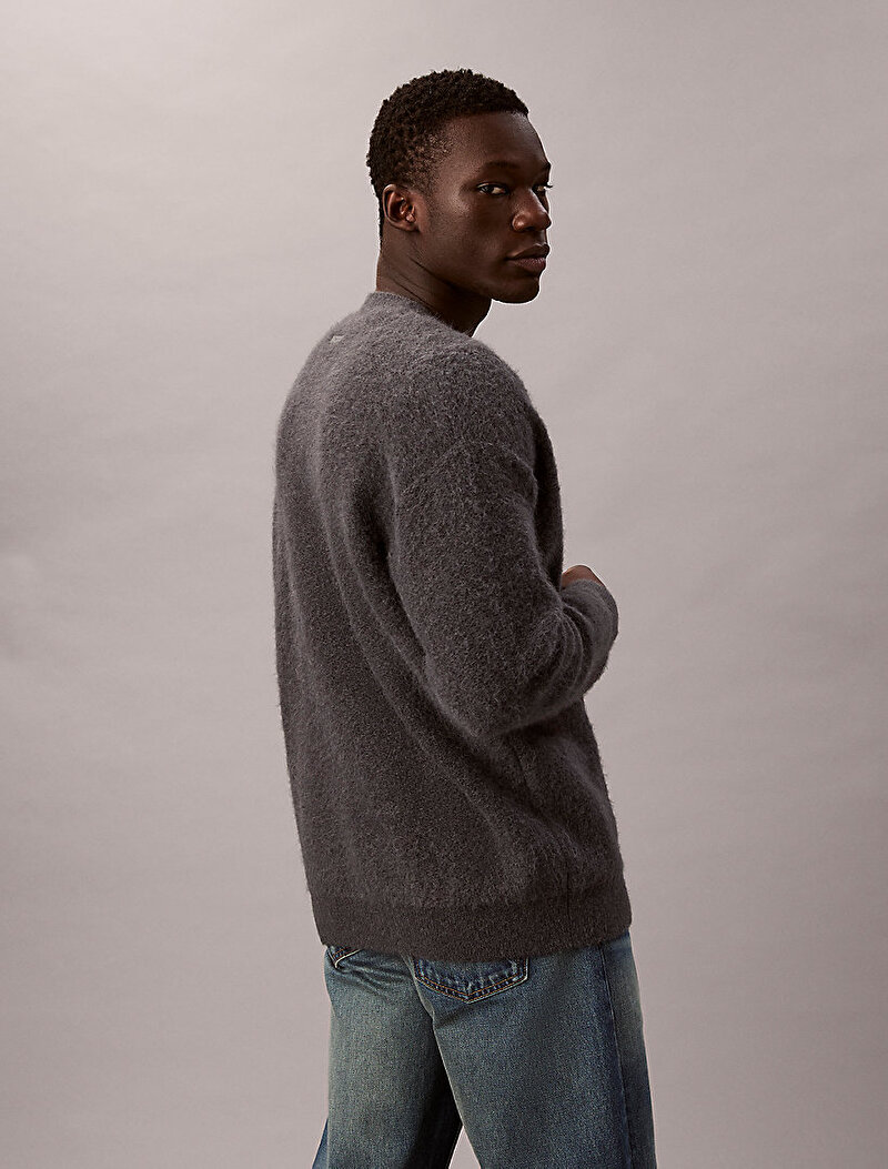 Calvin Klein Gri Renkli Erkek Brushed Alpaca Kazak
