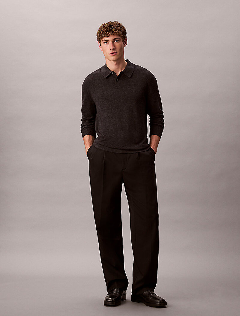 Calvin Klein Siyah Renkli Erkek Merino Polo Yaka Kazak
