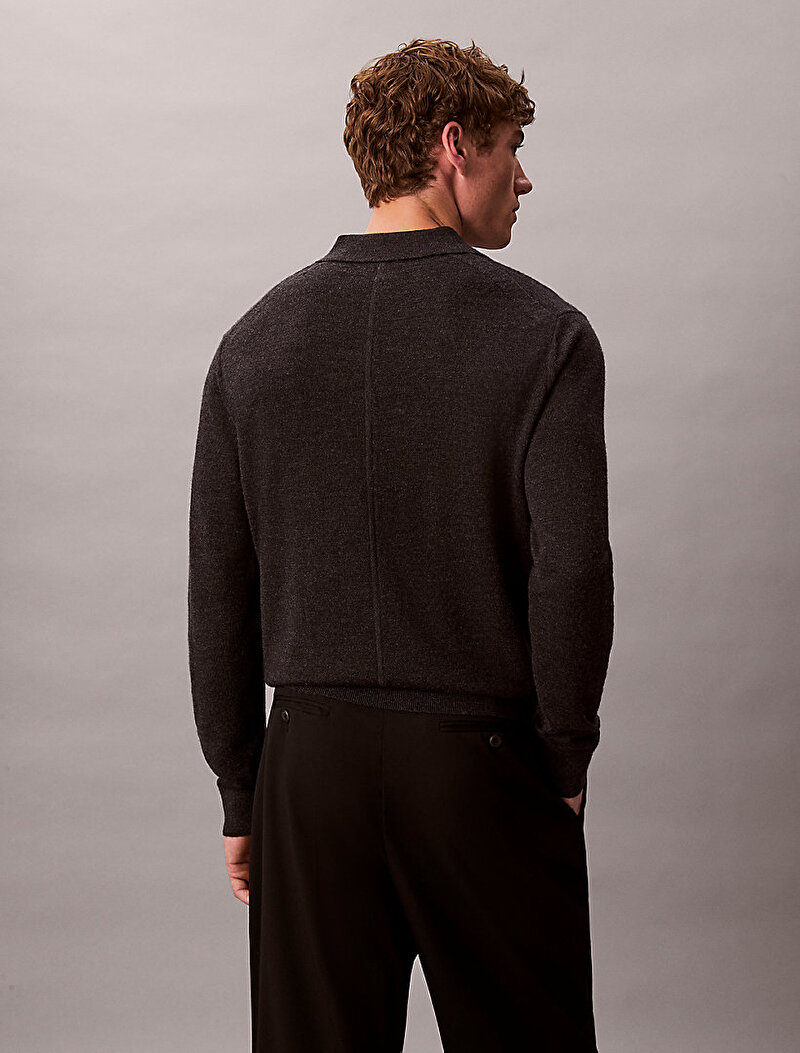 Calvin Klein Siyah Renkli Erkek Merino Polo Yaka Kazak