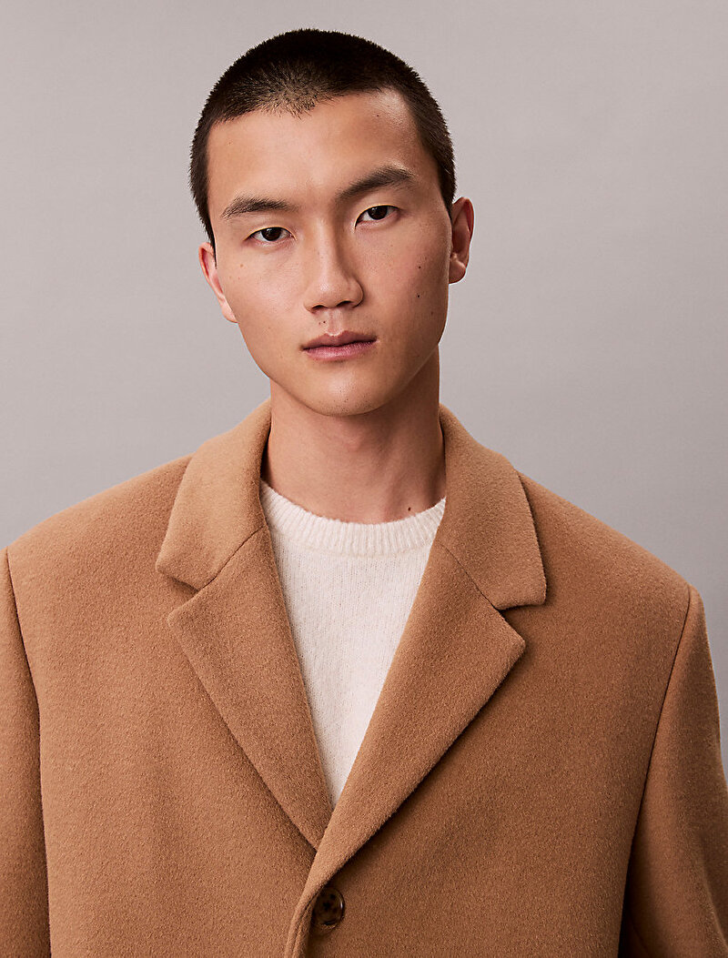 Calvin Klein Kahverengi Renkli Erkek Wool Blend Kaban