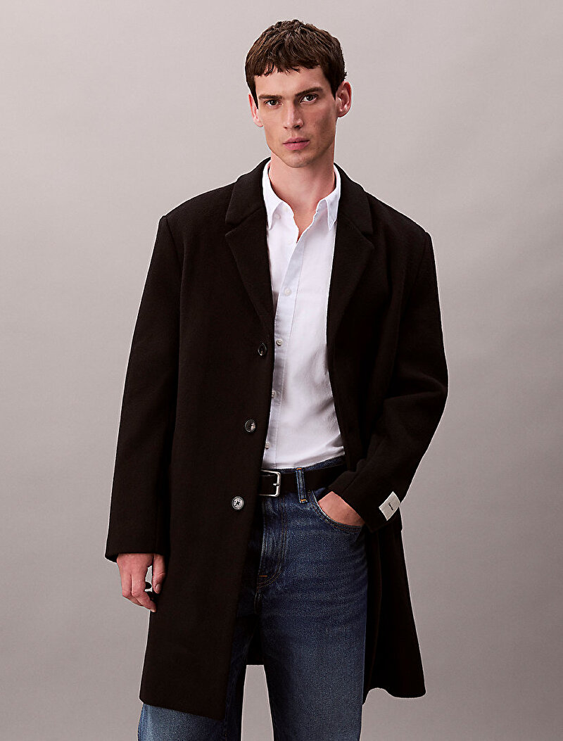 Calvin Klein Siyah Renkli Erkek Wool Blend Kaban