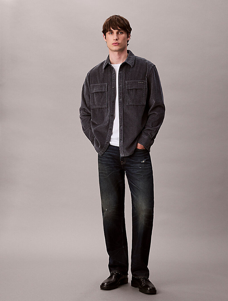 Calvin Klein Gri Renkli Erkek Corduroy Pocket Gömlek