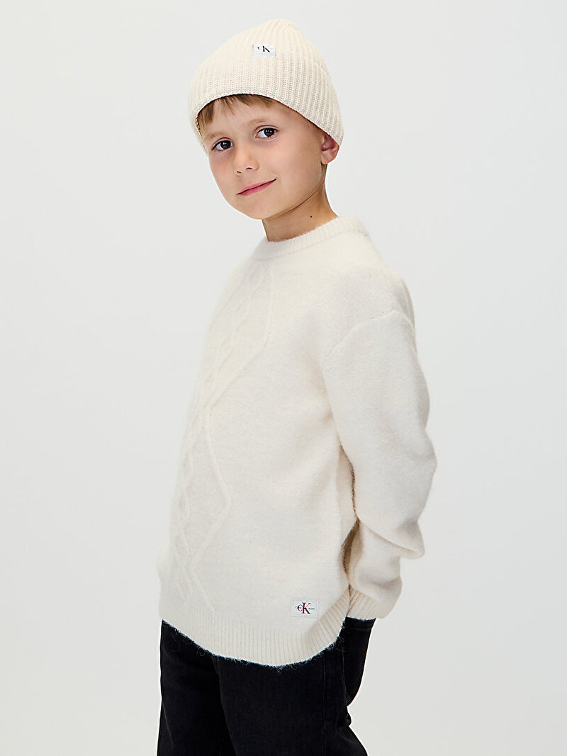 Calvin Klein Bej Renkli Erkek Çocuk Fluffy Kazak