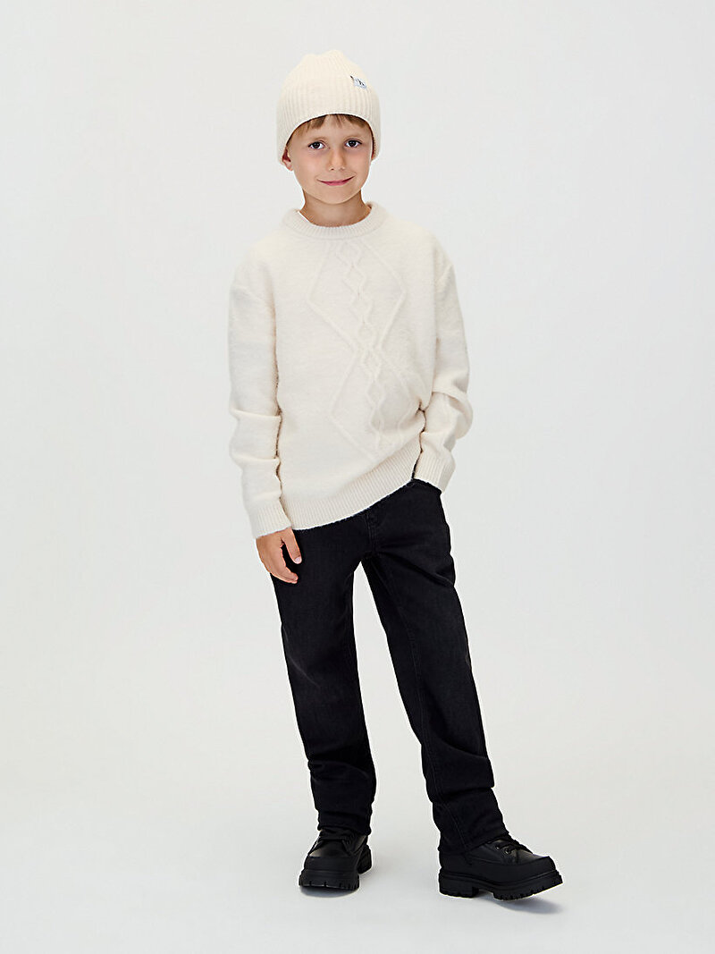 Calvin Klein Bej Renkli Erkek Çocuk Fluffy Kazak