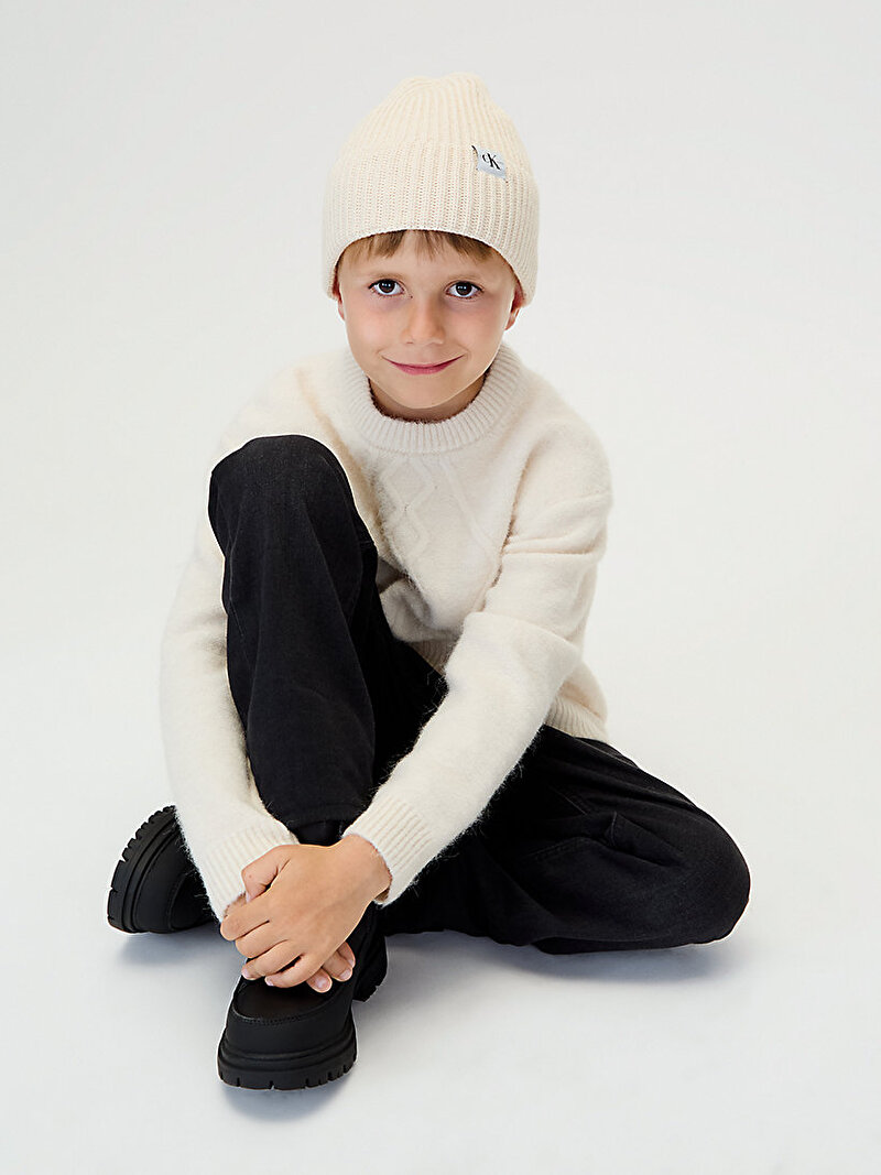 Calvin Klein Bej Renkli Erkek Çocuk Fluffy Kazak