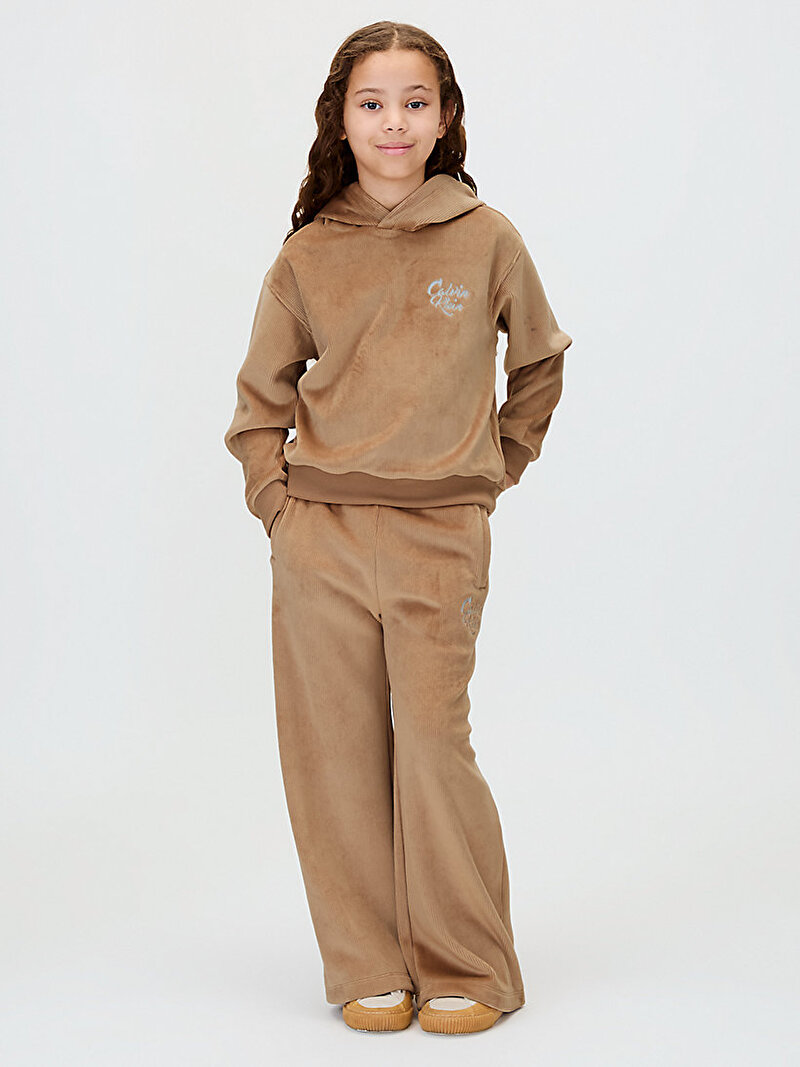 Calvin Klein Bej Renkli Kız Çocuk Velvet Rib Eşofman Takımı