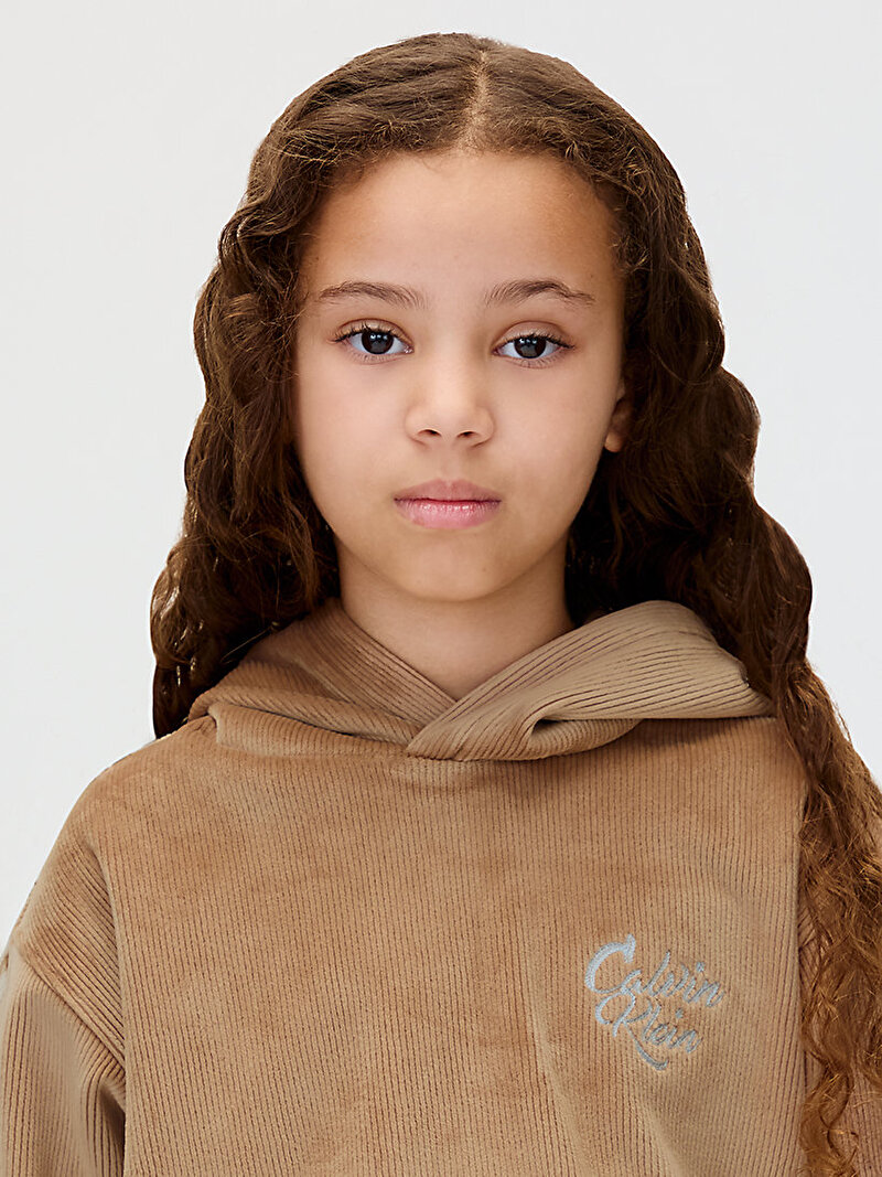 Calvin Klein Bej Renkli Kız Çocuk Velvet Rib Eşofman Takımı