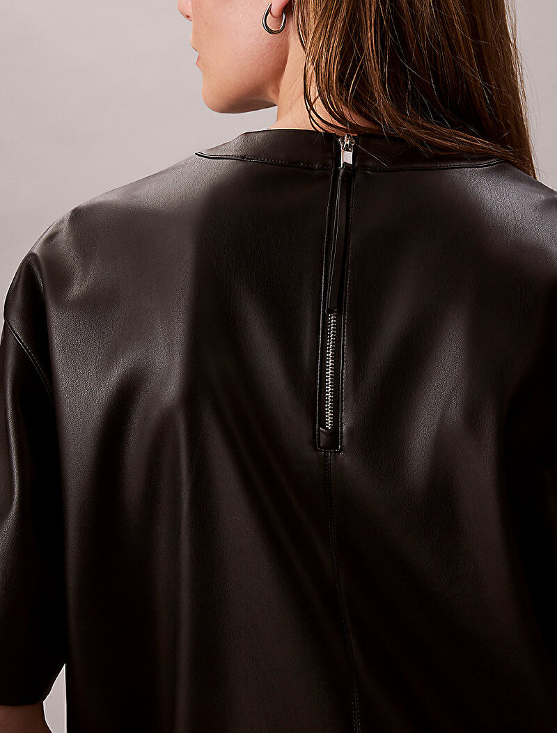 Calvin Klein Siyah Renkli Kadın Suni Deri T-shirt Elbise