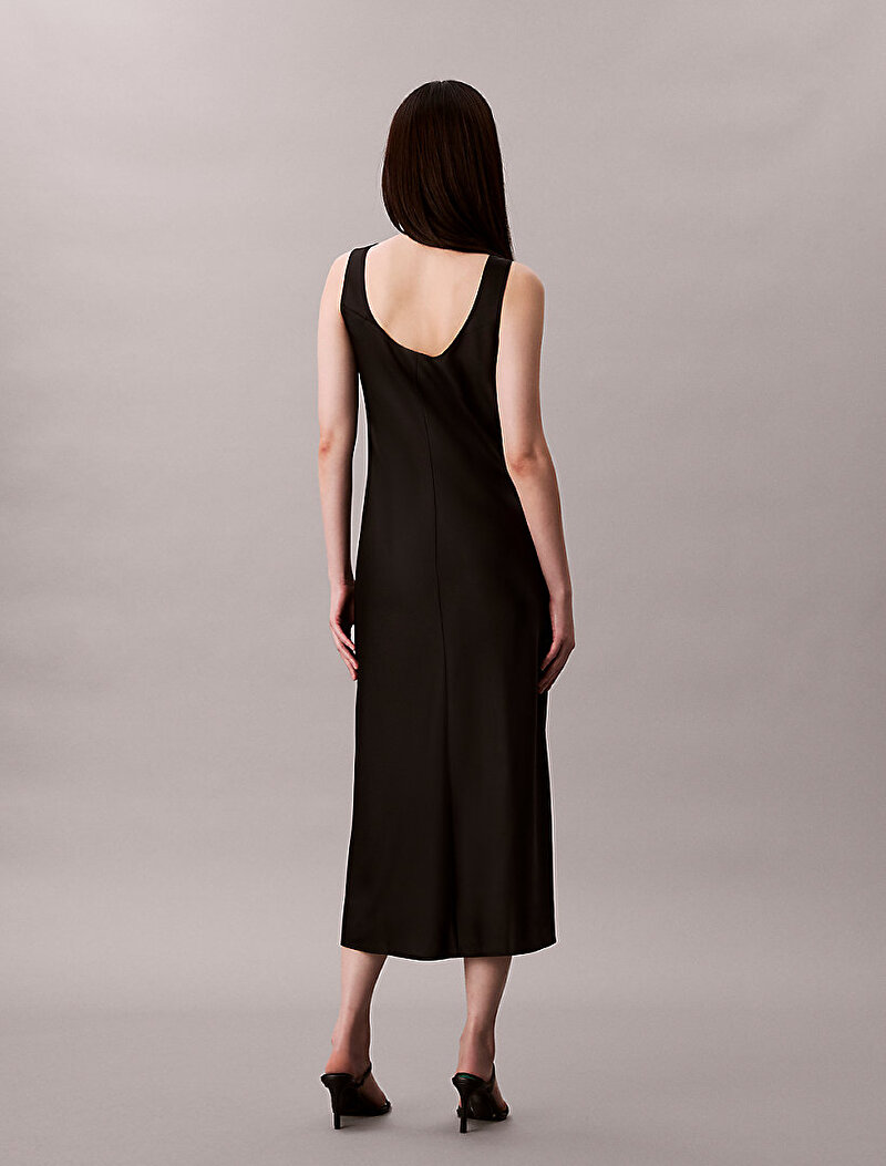 Calvin Klein Siyah Renkli Kadın Matte Shine Saten Elbise