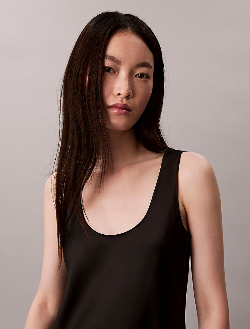 Calvin Klein Siyah Renkli Kadın Matte Shine Saten Elbise