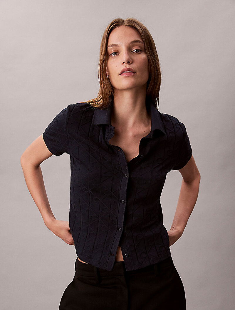 Calvin Klein Lacivert Renkli Kadın Jacquard Polo T-shirt