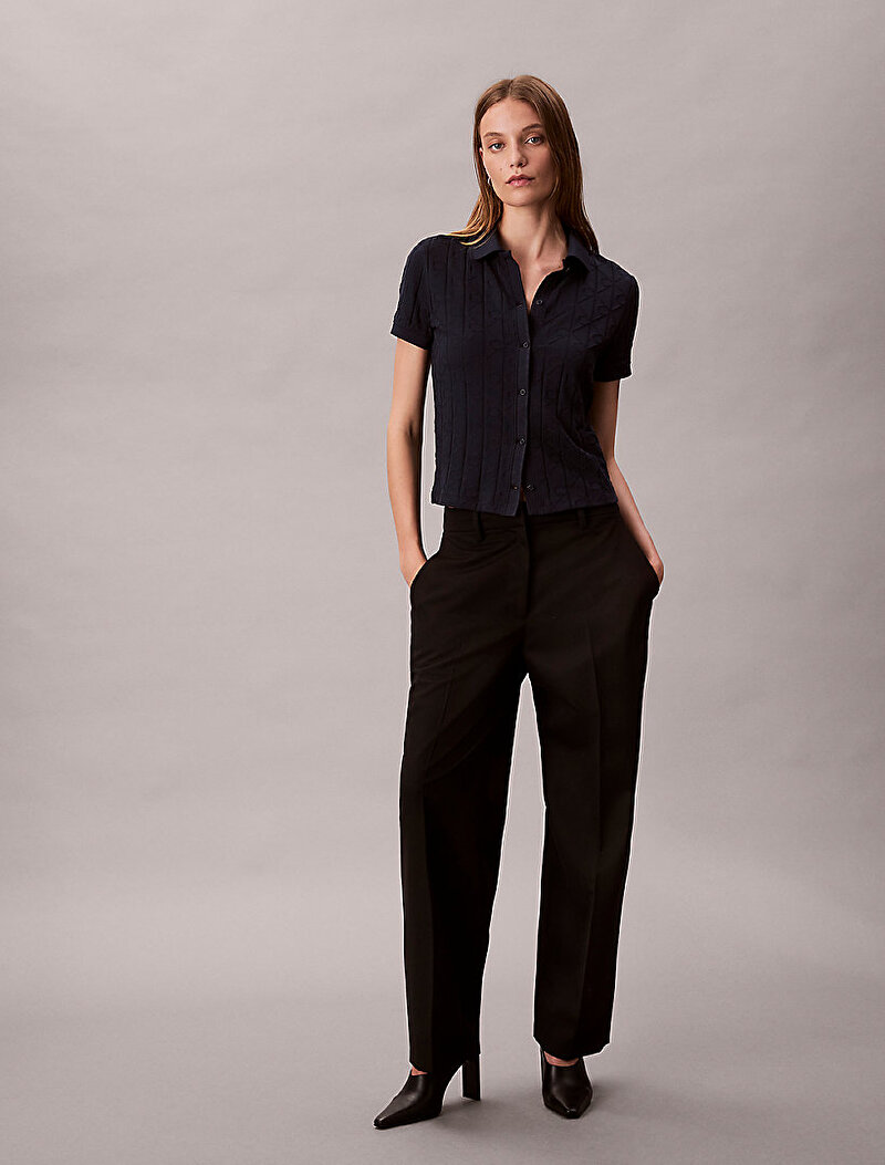 Calvin Klein Lacivert Renkli Kadın Jacquard Polo T-shirt