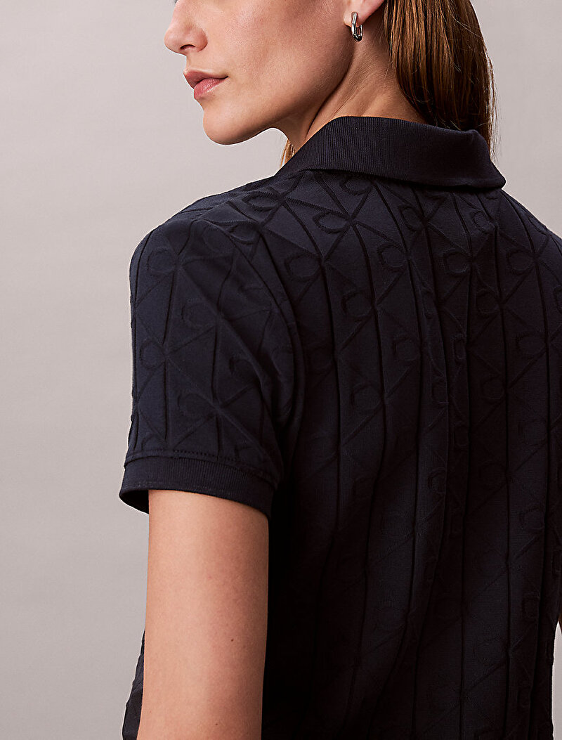 Calvin Klein Lacivert Renkli Kadın Jacquard Polo T-shirt