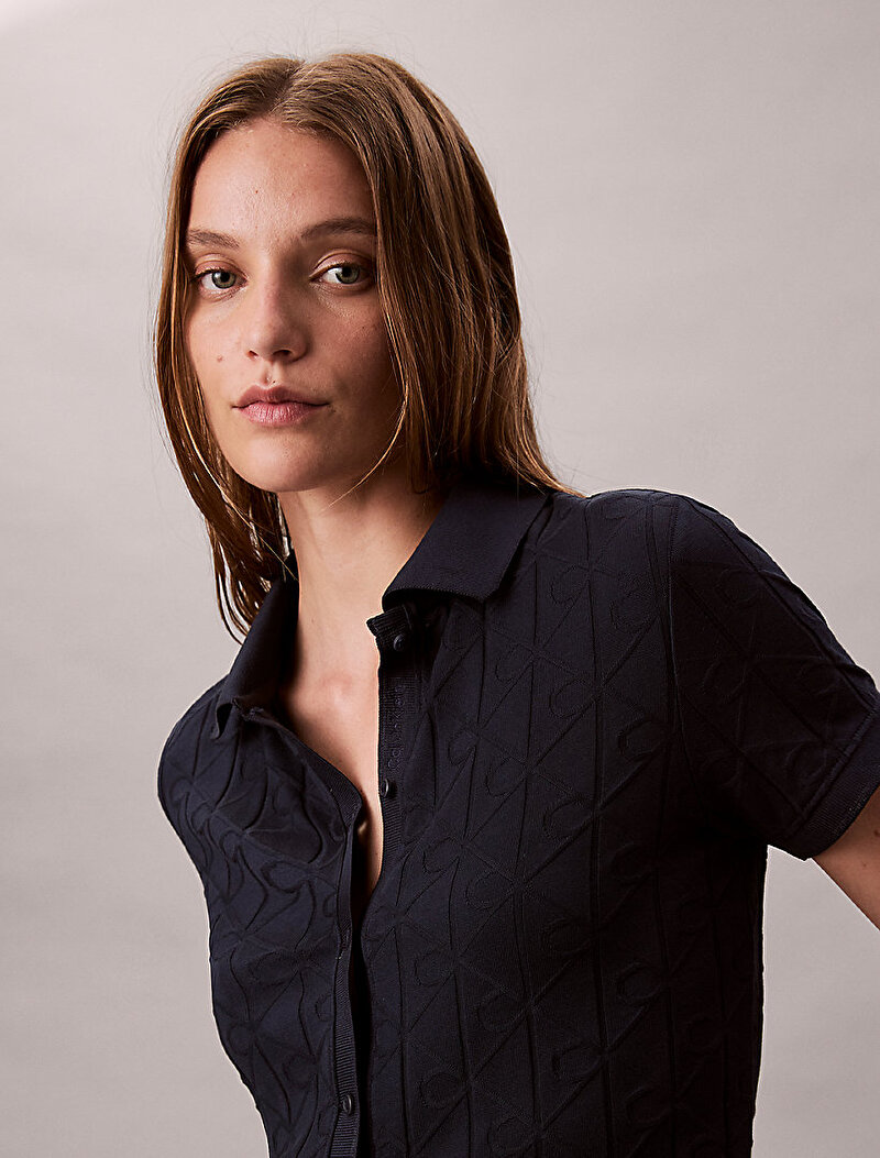 Calvin Klein Lacivert Renkli Kadın Jacquard Polo T-shirt