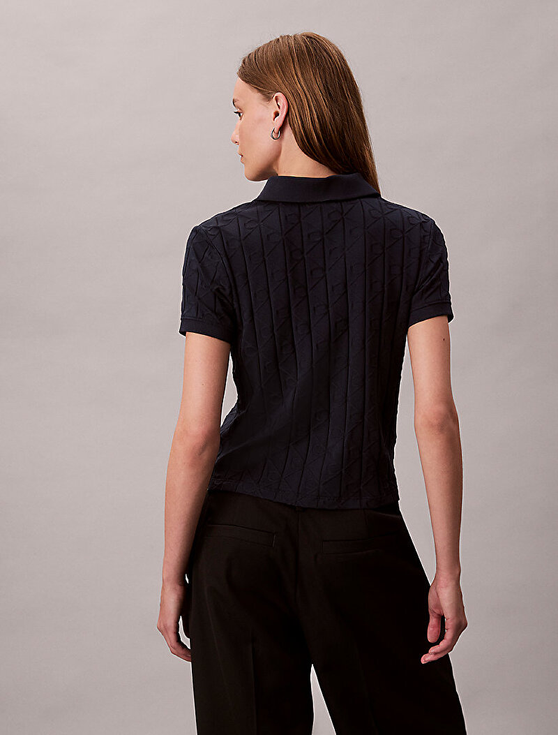 Calvin Klein Lacivert Renkli Kadın Jacquard Polo T-shirt