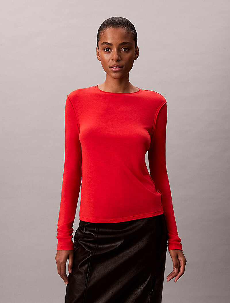 Calvin Klein Kırmızı Renkli Kadın Inside Out Sheer Uzun Kollu T-shirt