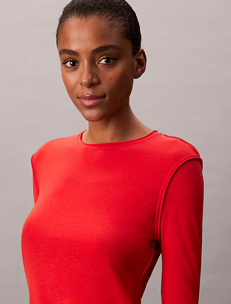 Calvin Klein Kırmızı Renkli Kadın Inside Out Sheer Uzun Kollu T-shirt