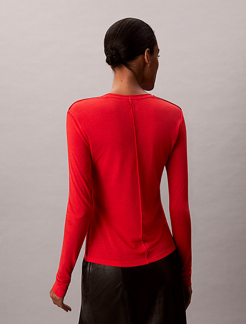 Calvin Klein Kırmızı Renkli Kadın Inside Out Sheer Uzun Kollu T-shirt