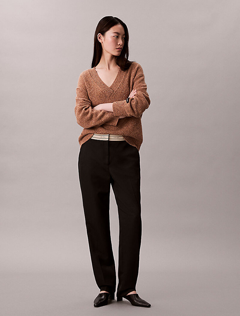 Calvin Klein Bej Renkli Kadın Chunky Neps V Yaka Kazak