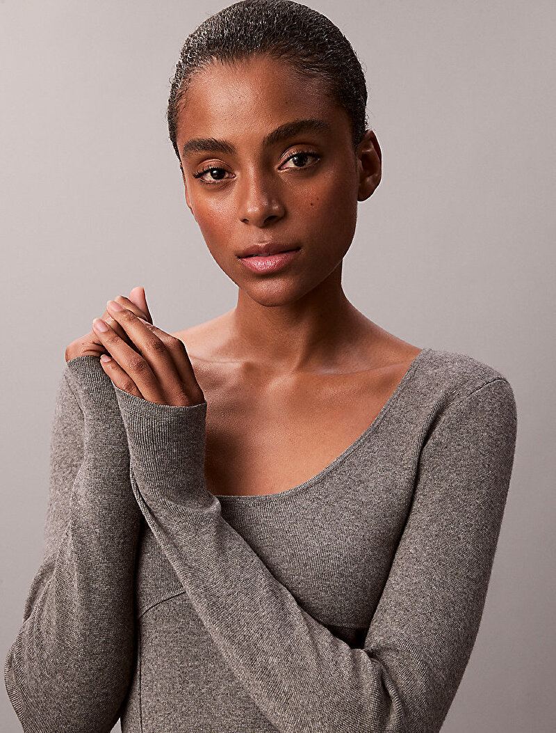 Calvin Klein Gri Renkli Kadın Half Milano Midi Elbise