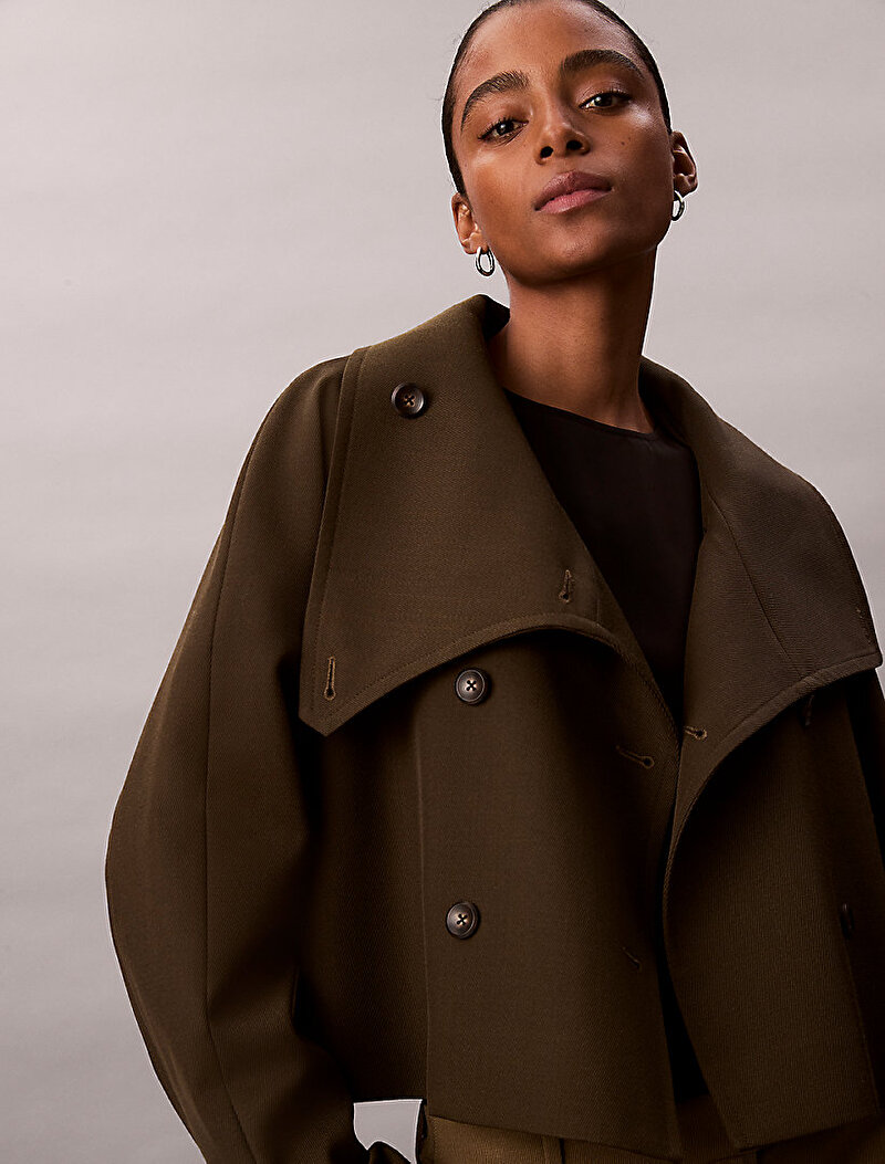 Calvin Klein Kahverengi Renkli Kadın Cropped Tool Trençkot