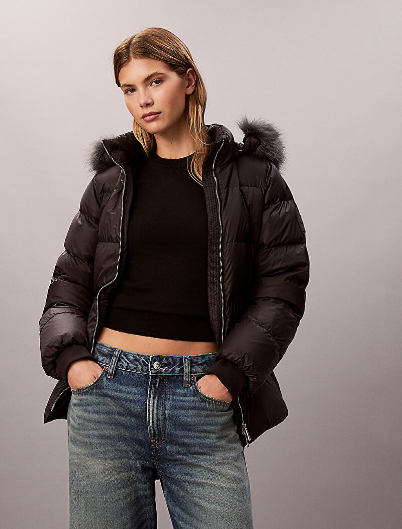 Calvin Klein Siyah Renkli Kadın Mid Down Puffer Mont