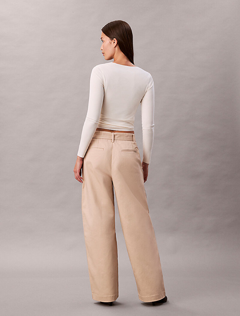 Calvin Klein Bej Renkli Kadın Cotton Twill Belted Pantolon