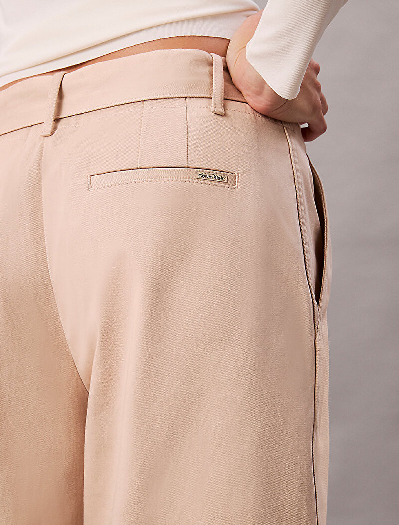 Calvin Klein Bej Renkli Kadın Cotton Twill Belted Pantolon