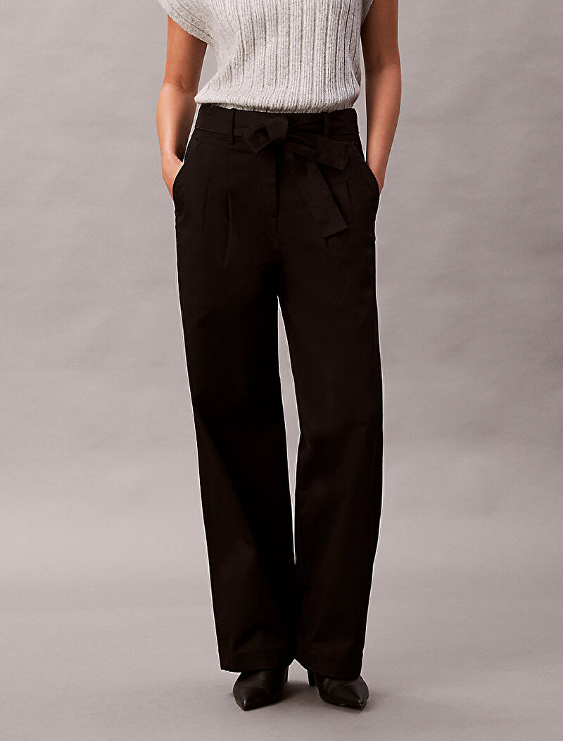 Calvin Klein Siyah Renkli Kadın Cotton Twill Belted Pantolon