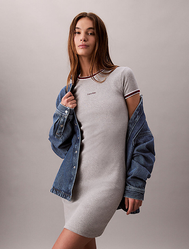 Calvin Klein Gri Renkli Kadın Color Block Elbise