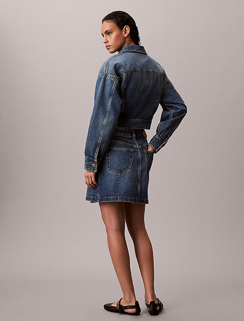 Calvin Klein Mavi Renkli Kadın Denim Mini Wrap Etek