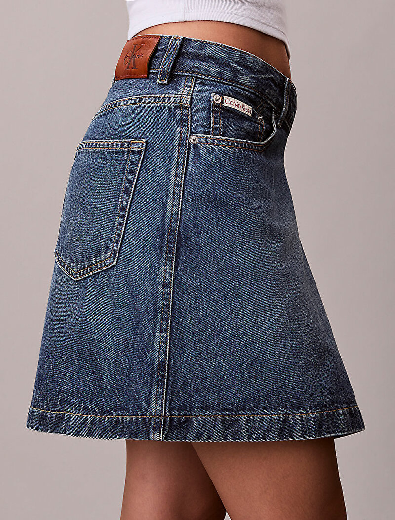 Calvin Klein Mavi Renkli Kadın Denim Mini Wrap Etek