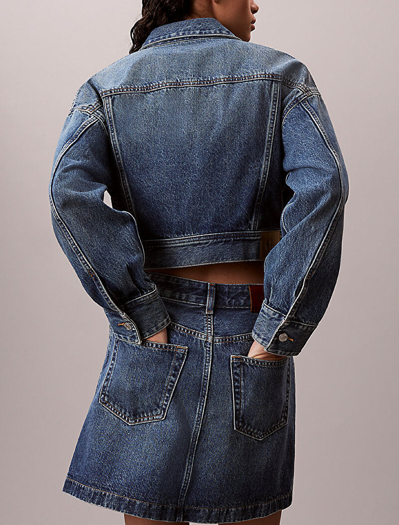 Calvin Klein Mavi Renkli Kadın Denim Mini Wrap Etek