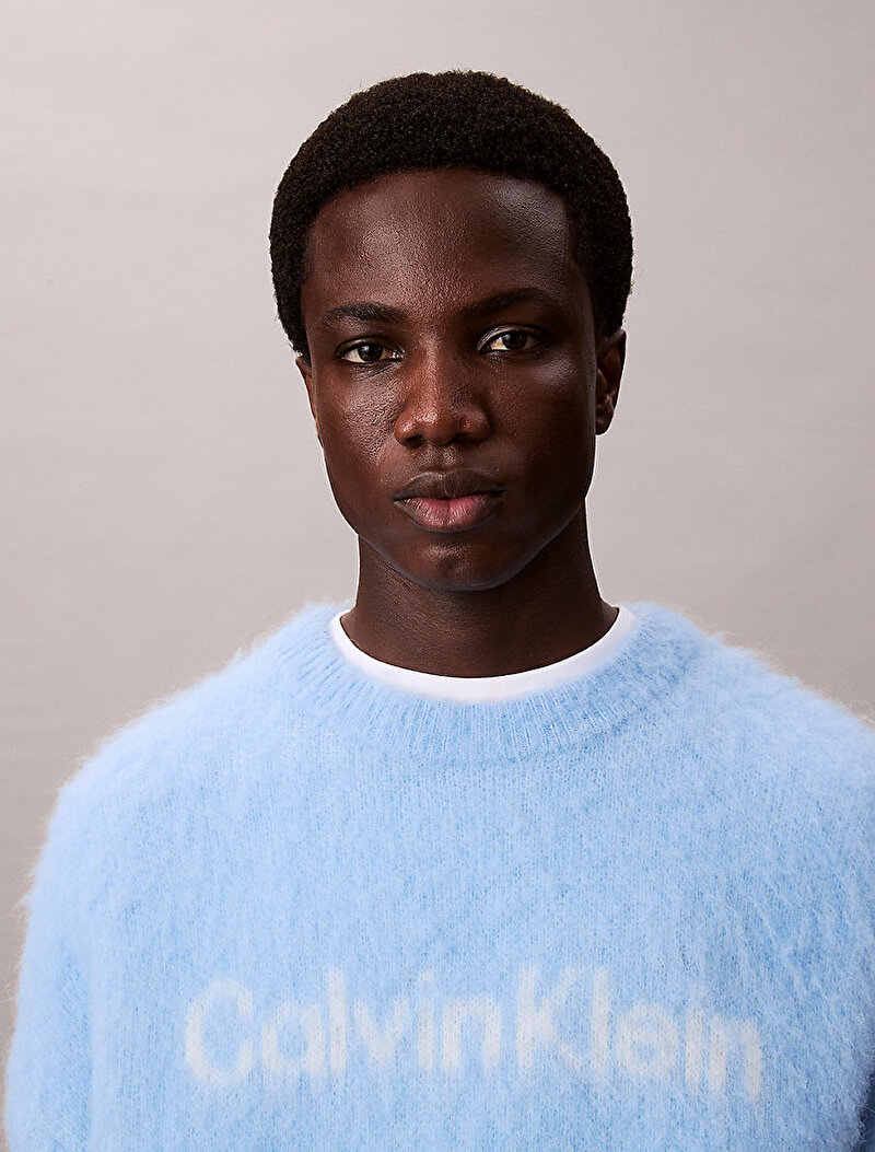 Calvin Klein Mavi Renkli Erkek Brushed Alpaca Kazak