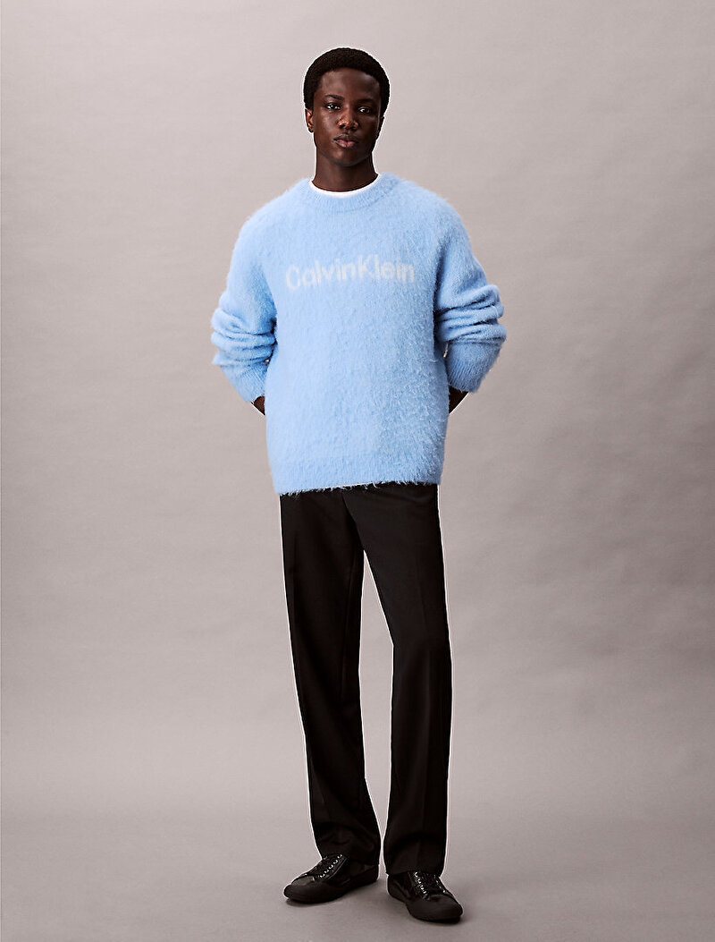 Calvin Klein Mavi Renkli Erkek Brushed Alpaca Kazak