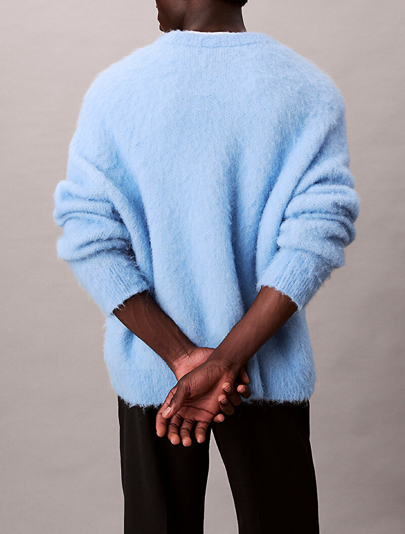 Calvin Klein Mavi Renkli Erkek Brushed Alpaca Kazak