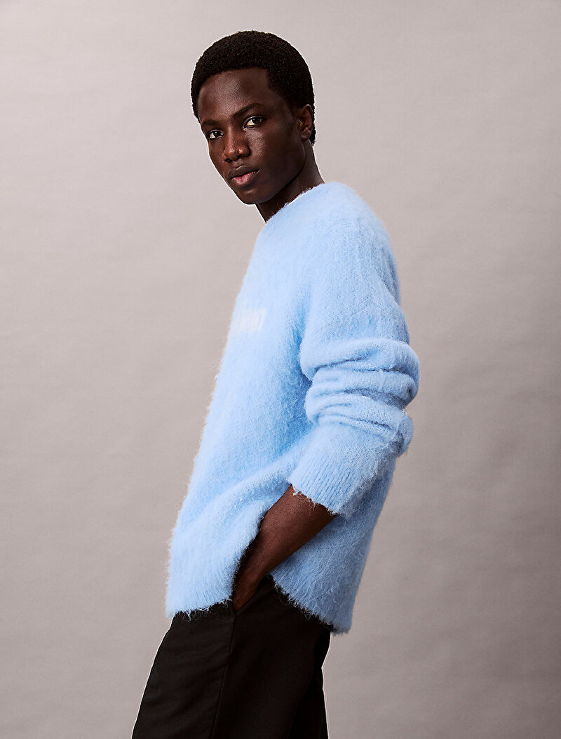 Calvin Klein Mavi Renkli Erkek Brushed Alpaca Kazak