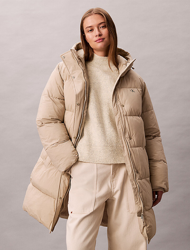 Calvin Klein Bej Renkli Kadın Belted Midweight Puffer Mont