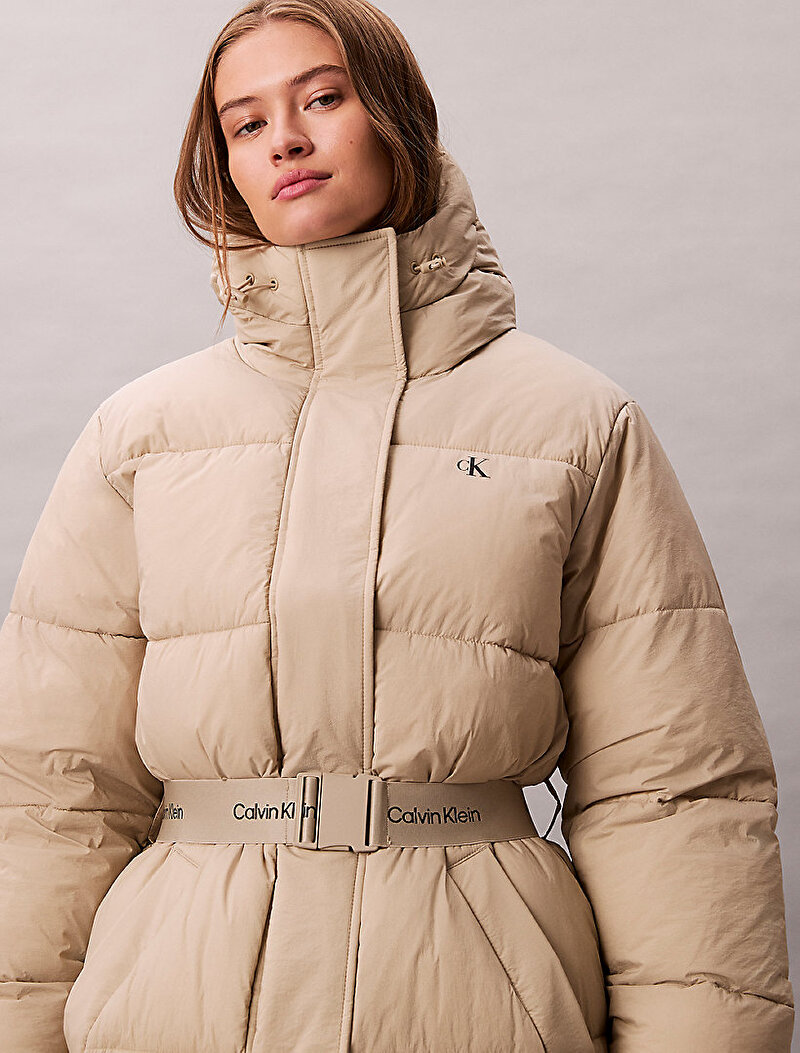 Calvin Klein Bej Renkli Kadın Belted Midweight Puffer Mont