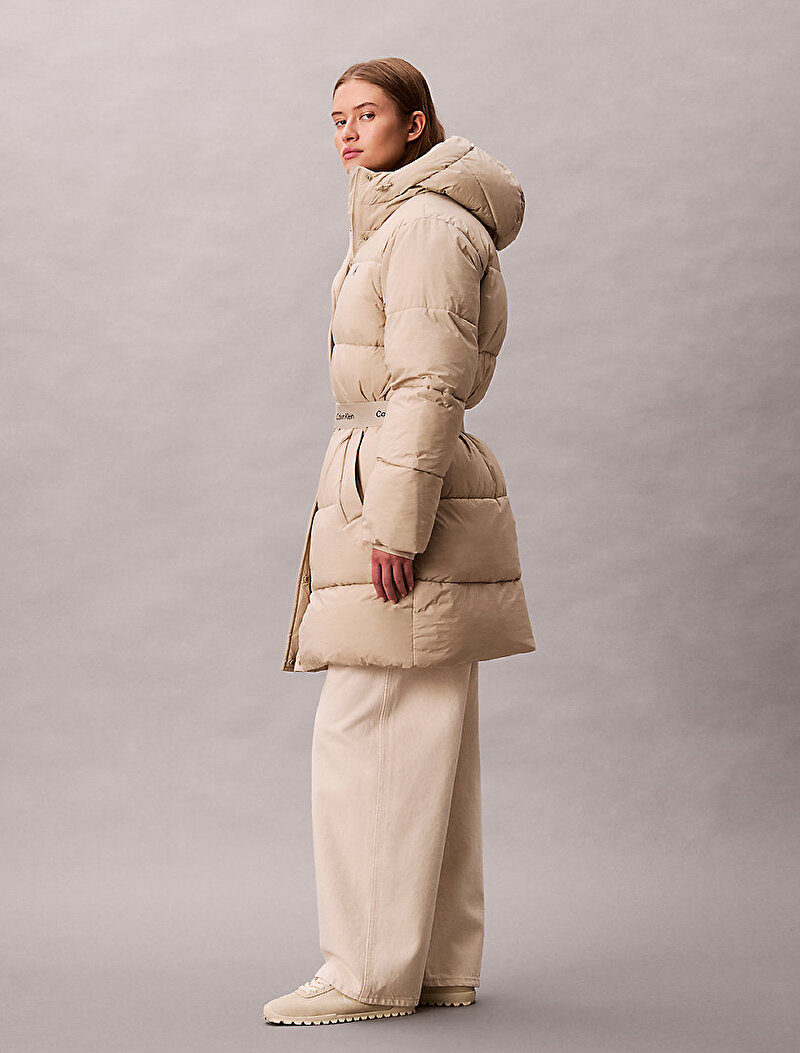 Calvin Klein Bej Renkli Kadın Belted Midweight Puffer Mont