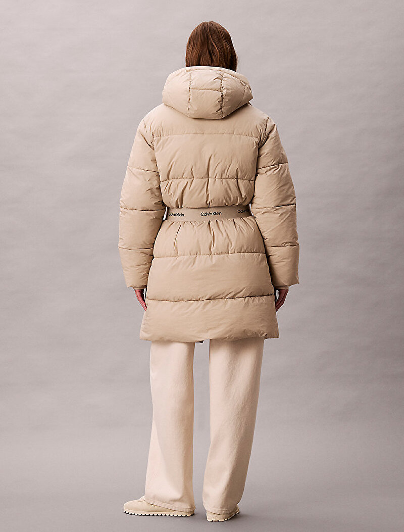 Calvin Klein Bej Renkli Kadın Belted Midweight Puffer Mont