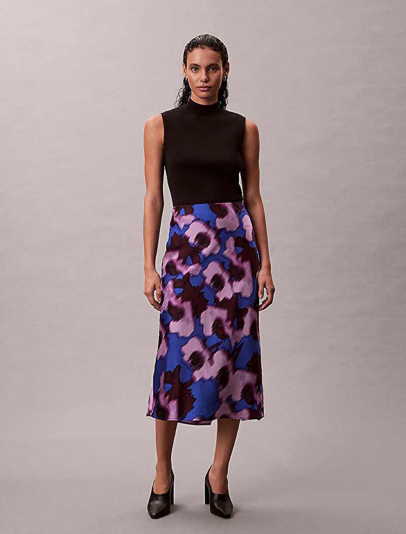 Calvin Klein Çok renkli Renkli Kadın Printed Satin Midi Etek