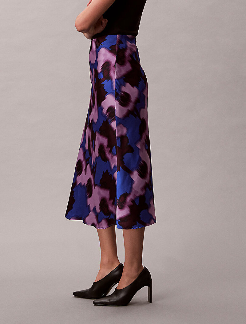 Calvin Klein Çok renkli Renkli Kadın Printed Satin Midi Etek