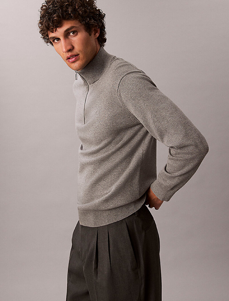 Calvin Klein Gri Renkli Erkek Supima Kazak