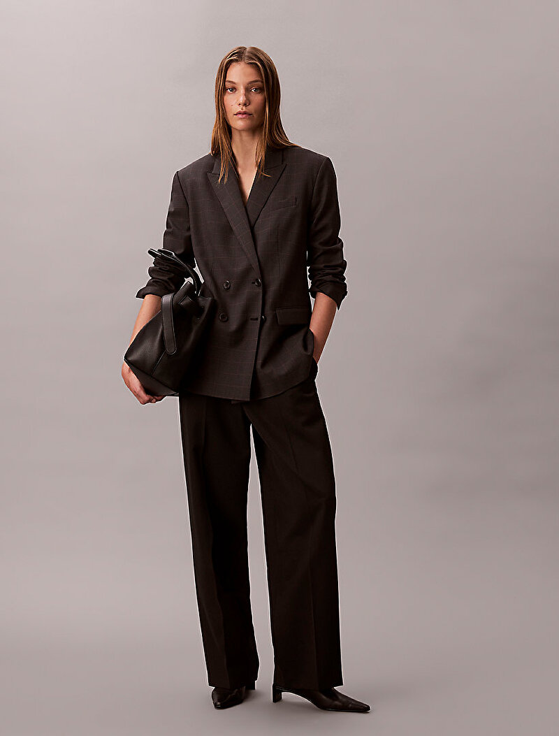 Calvin Klein Kahverengi Renkli Kadın Houndstooth Wool Blazer